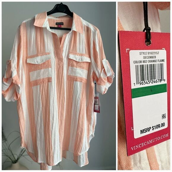 Vince Camuto Striped Shirt Top New - Picture 1 of 7